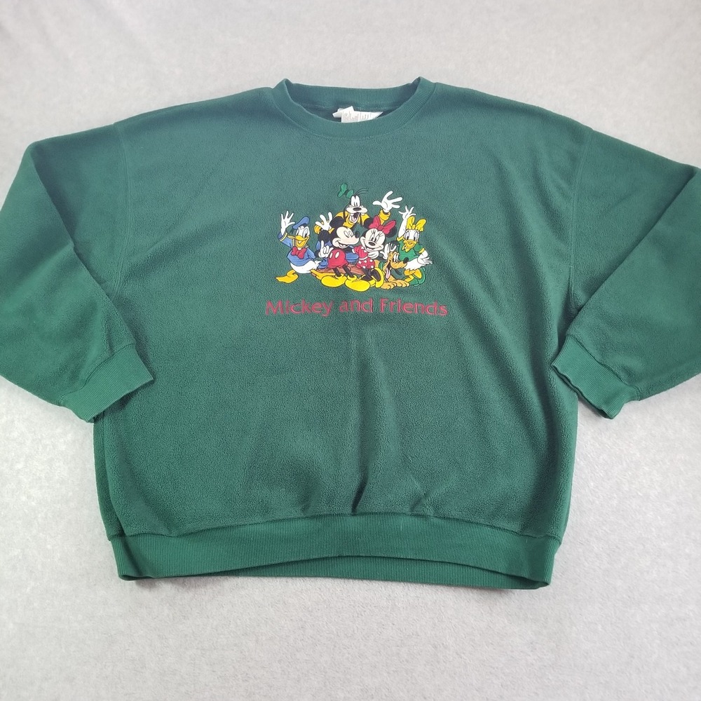 VTG Disney Store Sweater Mens Extra Large Green Mickey Friends Fleece Crew Y2K